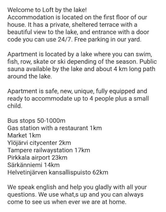Loft By The Lake Asunto Omakotitalon Alakerrassa Ylojarvi المظهر الخارجي الصورة
